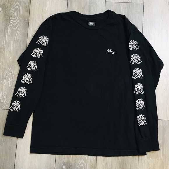Obey Other - OBEY Careless Whisper Long Sleeve Mens Tee Size M Medium Black White Roses Rare